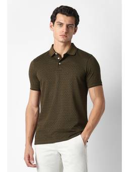 Van Heusen - Men Brown Textured Collar Neck Polo T-Shirt
