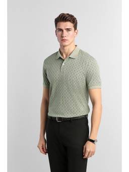 Van Heusen - Men Green Printed Collar Neck Polo T-Shirt