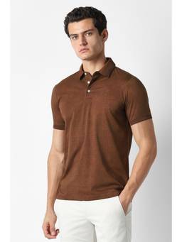 Van Heusen - Men Brown Solid Collar Neck Polo T-Shirt