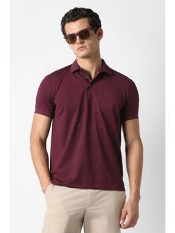 Van Heusen - Men Maroon Polka Dots Collar Neck Polo T-Shirt