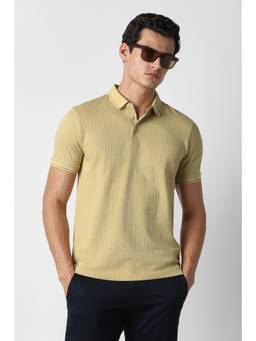 Van Heusen - Men Yellow Textured Collar Neck Polo T-Shirt