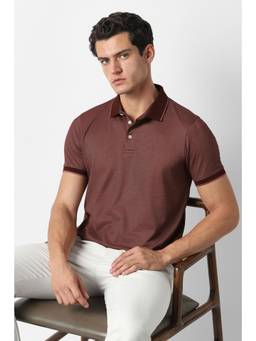 Van Heusen - Men Maroon Textured Collar Neck Polo T-Shirt