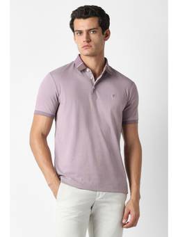 Van Heusen - Men Purple Solid Collar Neck Polo T-Shirt