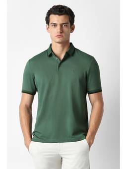 Van Heusen - Men Green Textured Collar Neck Polo T-Shirt