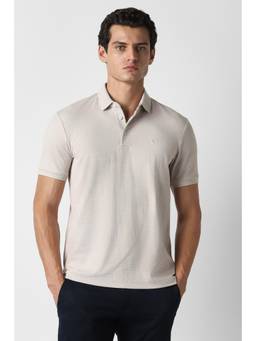 Van Heusen - Men Off White Textured Collar Neck Polo T-Shirt