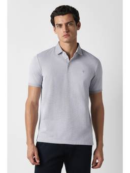 Van Heusen - Men Grey Textured Collar Neck Polo T-Shirt