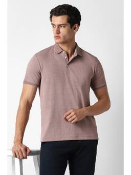Van Heusen - Men Pink Checks Collar Neck Polo T-Shirt