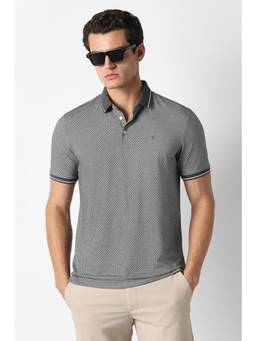Van Heusen - Men Grey Textured Collar Neck Polo T-Shirt