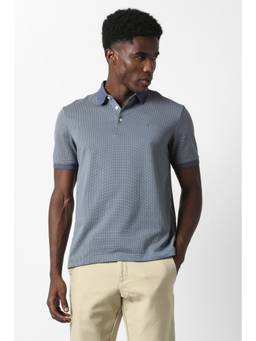 Van Heusen - Men Blue Textured Collar Neck Polo T-Shirt