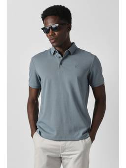 Van Heusen - Men Grey Textured Collar Neck Polo T-Shirt