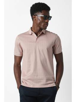 Van Heusen - Men Pink Textured Collar Neck Polo T-Shirt