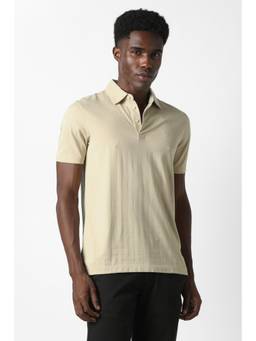 Van Heusen - Men Cream Stripes Collar Neck Polo T-Shirt
