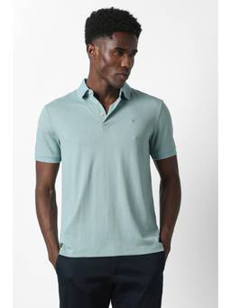 Van Heusen - Men Blue Textured Collar Neck Polo T-Shirt