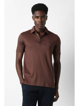 Van Heusen - Men Brown Solid Collar Neck Polo T-Shirt