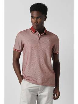 Van Heusen - Men Red Textured Collar Neck Polo T-Shirt