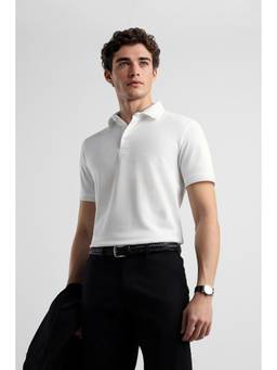 Van Heusen - Men White Solid Collar Neck Polo T-Shirt