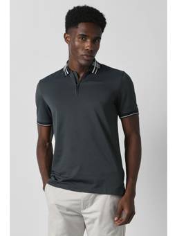 Van Heusen - Men Grey Textured Collar Neck Polo T-Shirt