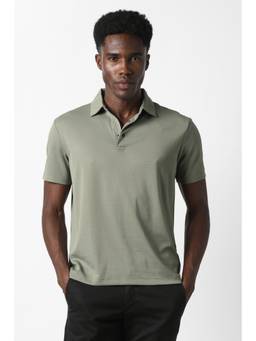 Van Heusen - Men Olive Textured Collar Neck Polo T-Shirt