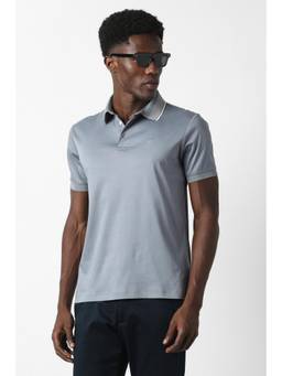 Van Heusen - Men Grey Solid Collar Neck Polo T-Shirt