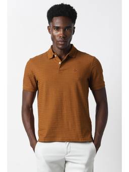 Van Heusen - Men Rust Textured Collar Neck Polo T-Shirt