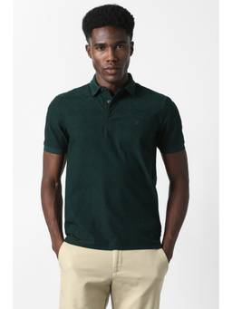 Van Heusen - Men Green Textured Collar Neck Polo T-Shirt