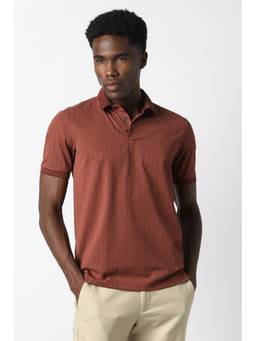 Van Heusen - Men Brown Printed Collar Neck Polo T-Shirt