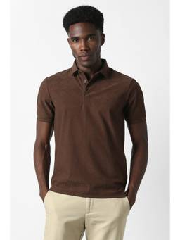 Van Heusen - Men Brown Textured Collar Neck Polo T-Shirt