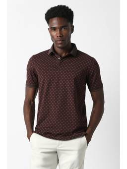Van Heusen - Men Maroon Printed Collar Neck Polo T-Shirt