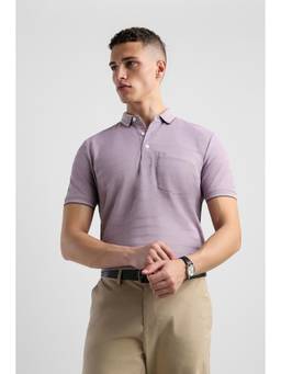 Van Heusen - Men Mauve Stripes Collar Neck Polo T-Shirt