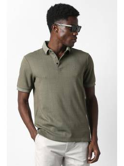Van Heusen - Men Olive Checks Collar Neck Polo T-Shirt