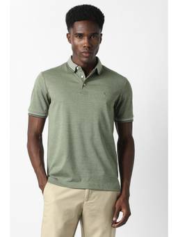Van Heusen - Men Green Textured Collar Neck Polo T-Shirt