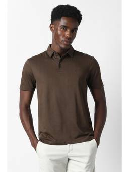 Van Heusen - Men Brown Stripes Collar Neck Polo T-Shirt