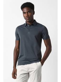 Van Heusen - Men Grey Solid Collar Neck Polo T-Shirt