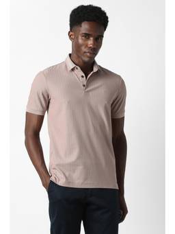 Van Heusen - Men Pink Textured Collar Neck Polo T-Shirt