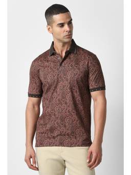 Van Heusen - Men Rust Paisley Collar Neck Polo T-Shirt