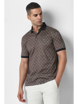 Van Heusen - Men Black Paisley Collar Neck Polo T-Shirt