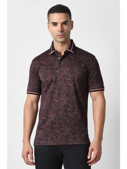 Van Heusen - Men Maroon Paisley Collar Neck Polo T-Shirt
