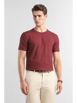 Van Heusen - Men Maroon Solid Round Neck T-Shirt