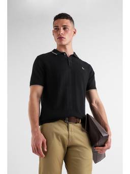 Van Heusen - Men Black Textured Collar Neck Polo T-Shirt