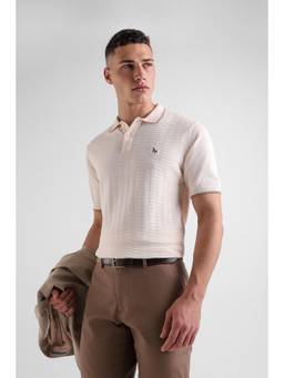 Van Heusen - Men Off White Textured Collar Neck Polo T-Shirt