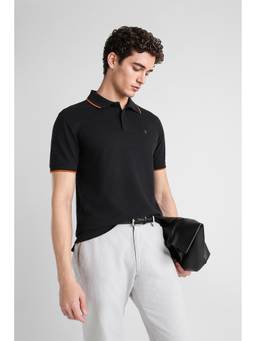 Van Heusen - Men Black Solid Collar Neck Polo T-Shirt