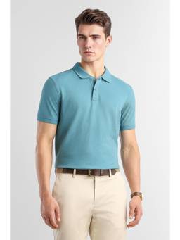 Van Heusen - Men Blue Solid Collar Neck Polo T-Shirt