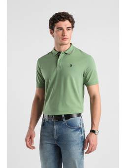 Van Heusen - Men Green Solid Collar Neck Polo T-Shirt
