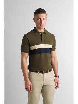 Van Heusen - Men Olive Colorblock Collar Neck Polo T-Shirt