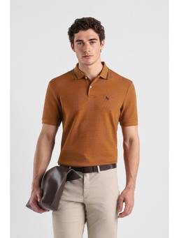 Van Heusen - Men Rust Textured Collar Neck Polo T-Shirt