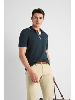 Van Heusen - Men Teal Solid Collar Neck Polo T-Shirt