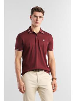 Van Heusen - Men Maroon Solid Collar Neck Polo T-Shirt