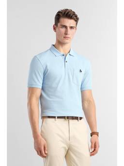 Van Heusen - Men Blue Solid Collar Neck Polo T-Shirt
