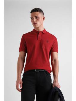 Van Heusen - Men Red Solid Collar Neck Polo T-Shirt