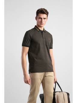 Van Heusen - Men Black Printed Collar Neck Polo T-Shirt